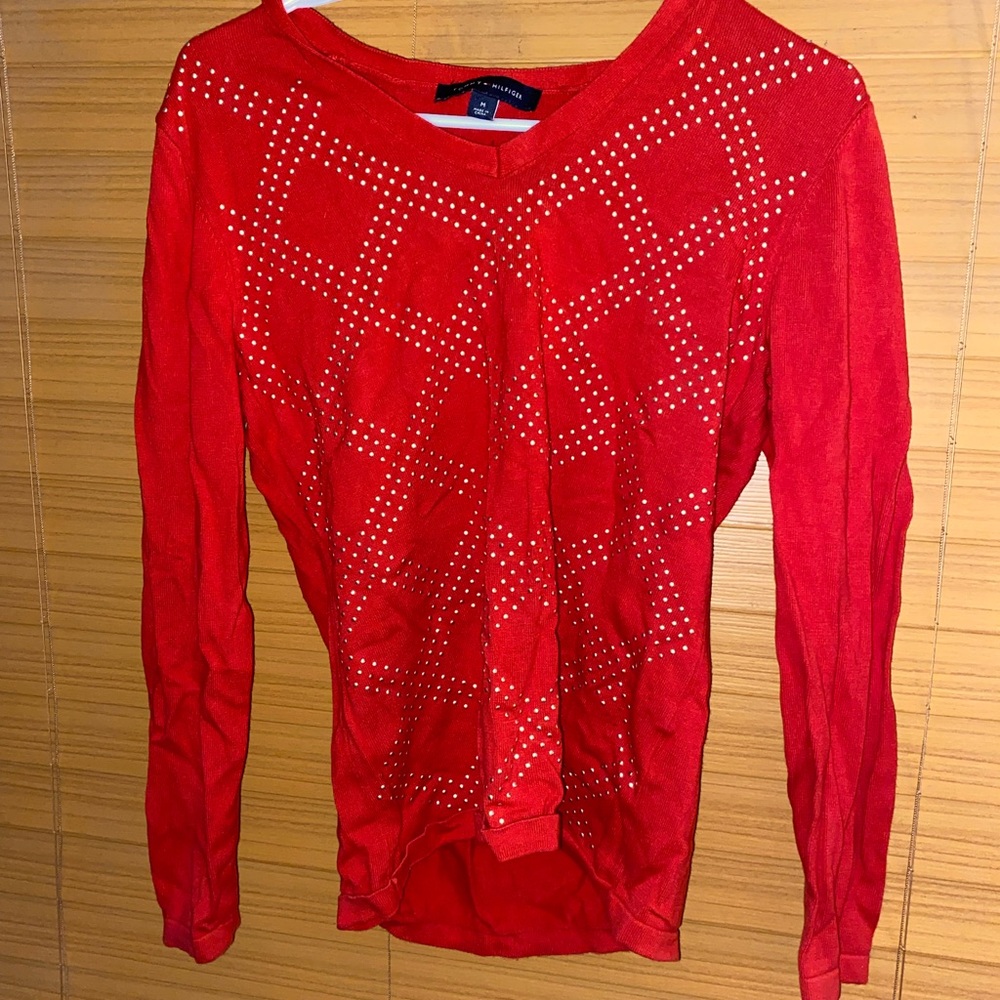 Tommy Hilfiger Red Long Sleeve Studded Top